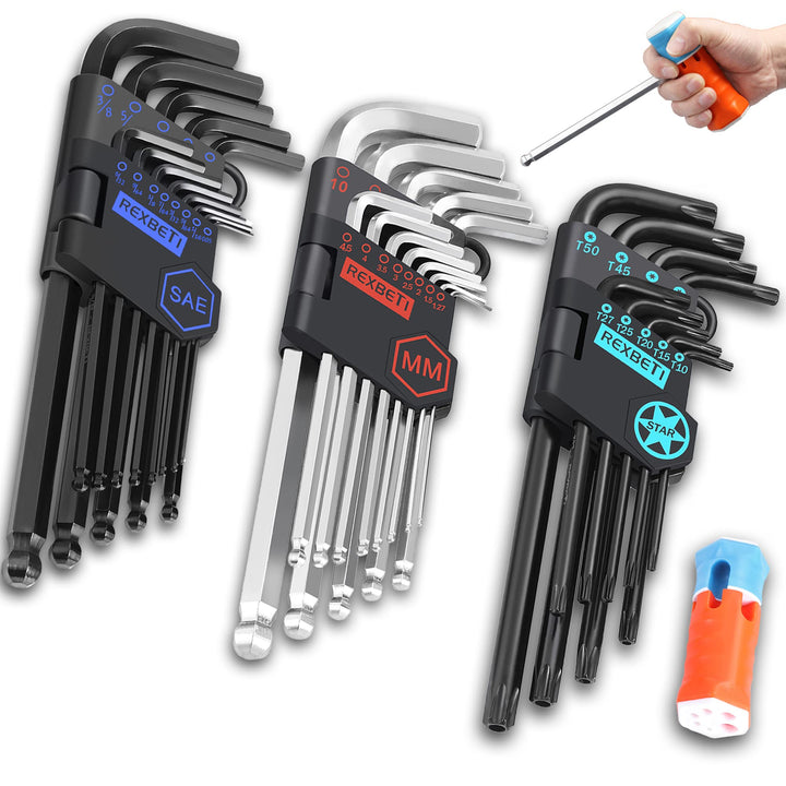 REXBETI Hex Key Allen Wrench Set, SAE Metric Long Arm B