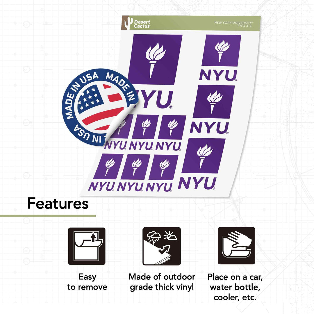 New York University Stickers NYU Violets Vinyl Decals Laptop Water Bottle Car Scrapbook 13.43x10.98 Sheet T3 (Type 3-1)