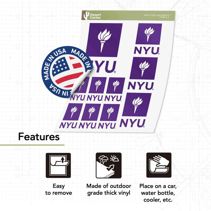 New York University Stickers NYU Violets Vinyl Decals Laptop Water Bottle Car Scrapbook 13.43x10.98 Sheet T3 (Type 3-1)