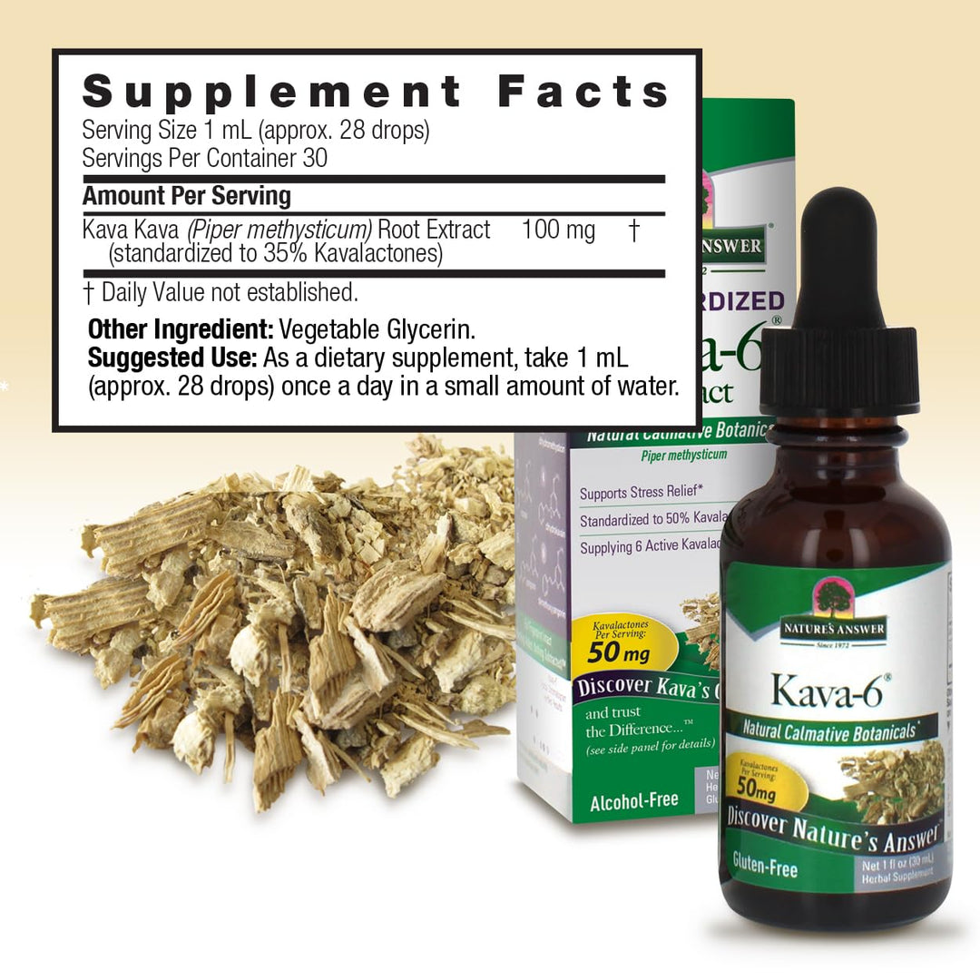 Nature&#39;s Answer Kava-6 Extract | Supports Stress Relief | Gluten-Free, Alcohol-Free &amp; Vegan 1oz
