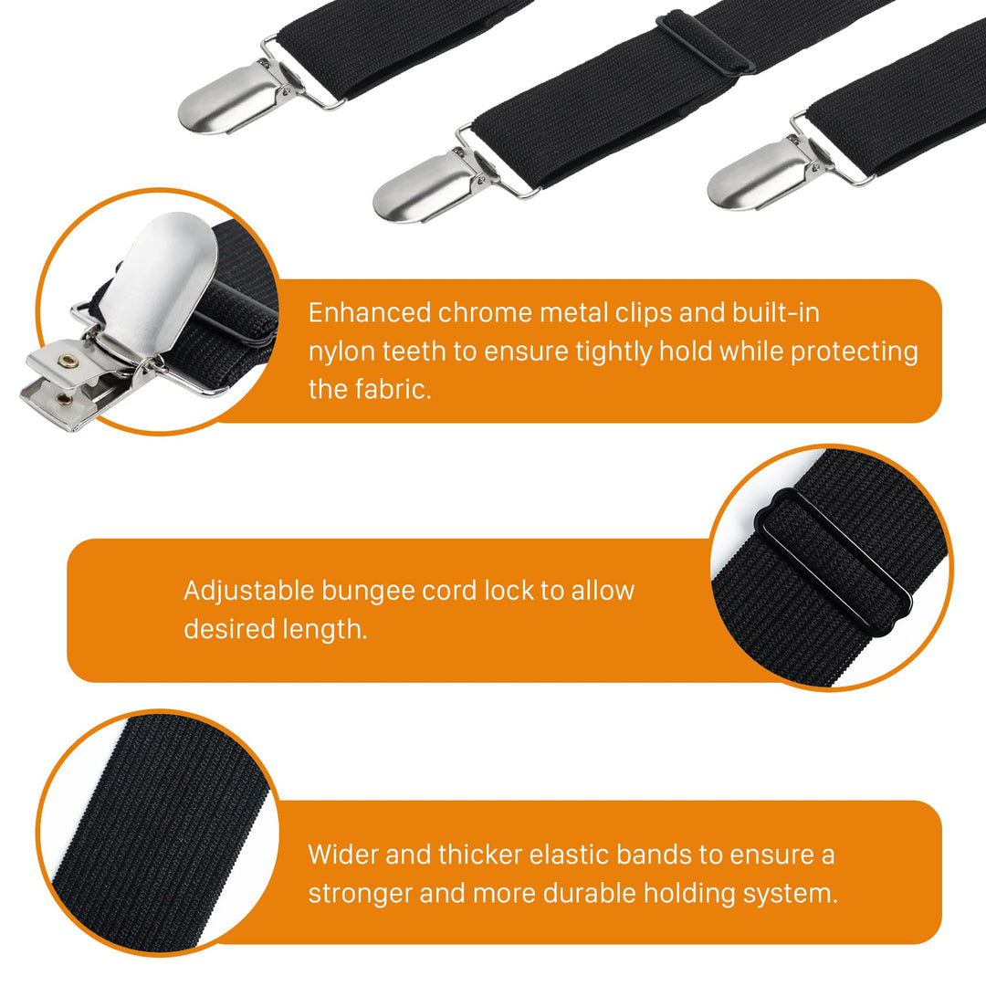 4 Pack Bed Sheet Clips, Adjustable Heavy Duty Fitted Sheet Straps Clips, Elastic Sheet Suspenders Fasteners for Bed Mattress Cover Sofa Cushion