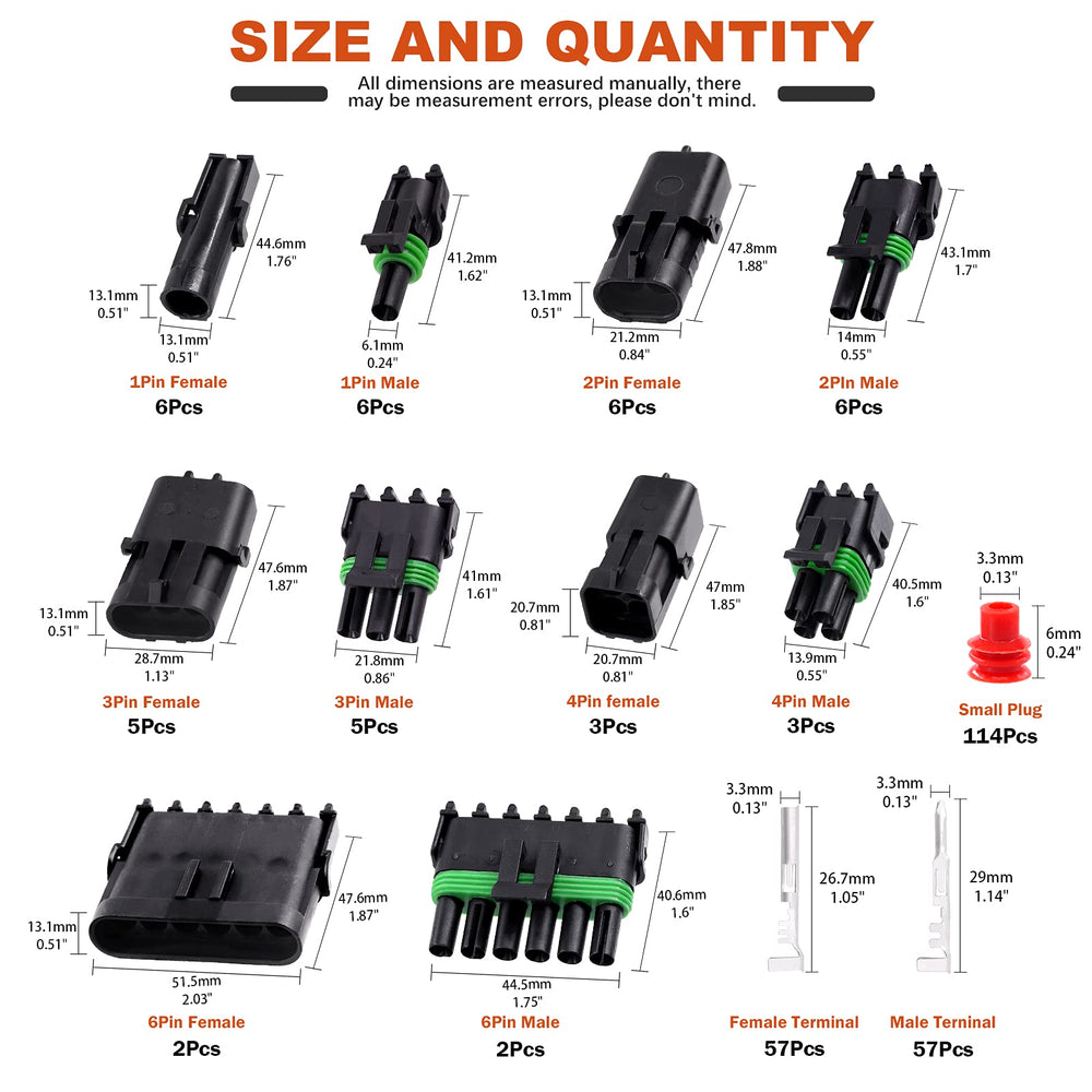250Pcs 1 2 3 4 6 Pin Male and Female Waterproof Car Electrical Wire Connector Plug Kit 18-14 AWG Quick Locking Wire Harness Sockets for Motorcycle, Scooter, Car, Truck, Boats
