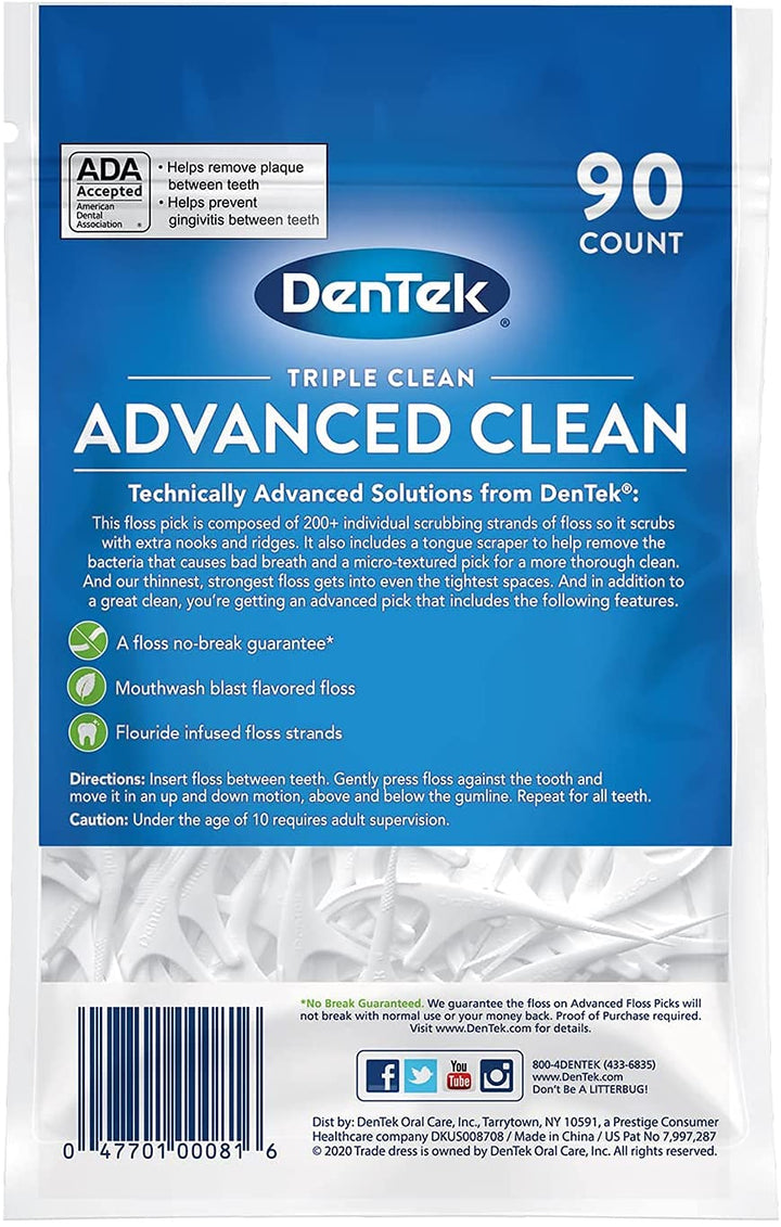 Dentek Triple Clean Floss Picks, Fresh Mint 90 each by Dentek