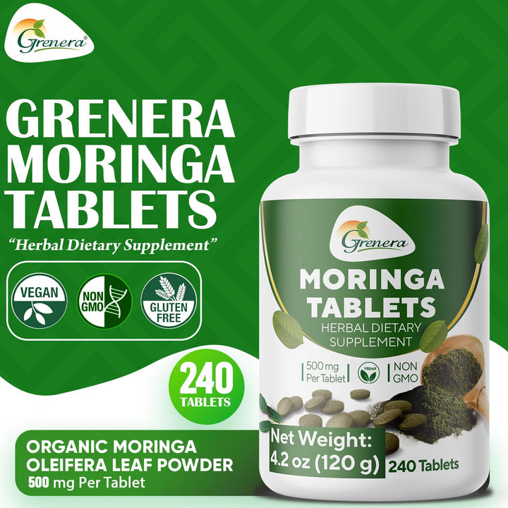 Moringa Tablets 240 nos, Uncoated Malunggay Herbal Supplement, No Chemical Coating, Green Superfood, Lab Tested for Purity