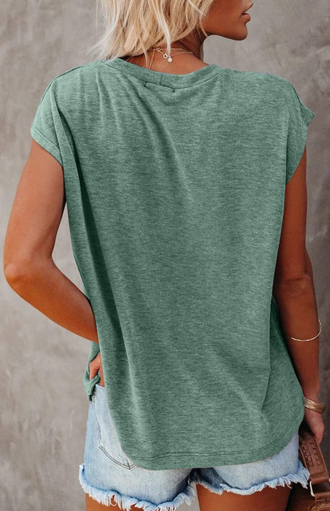 Women&#39;s Short Sleeve Tunic Tops 2023 Basic Loose T Shirts Solid Color Batwing Cap Sleeve Casual Tee Green