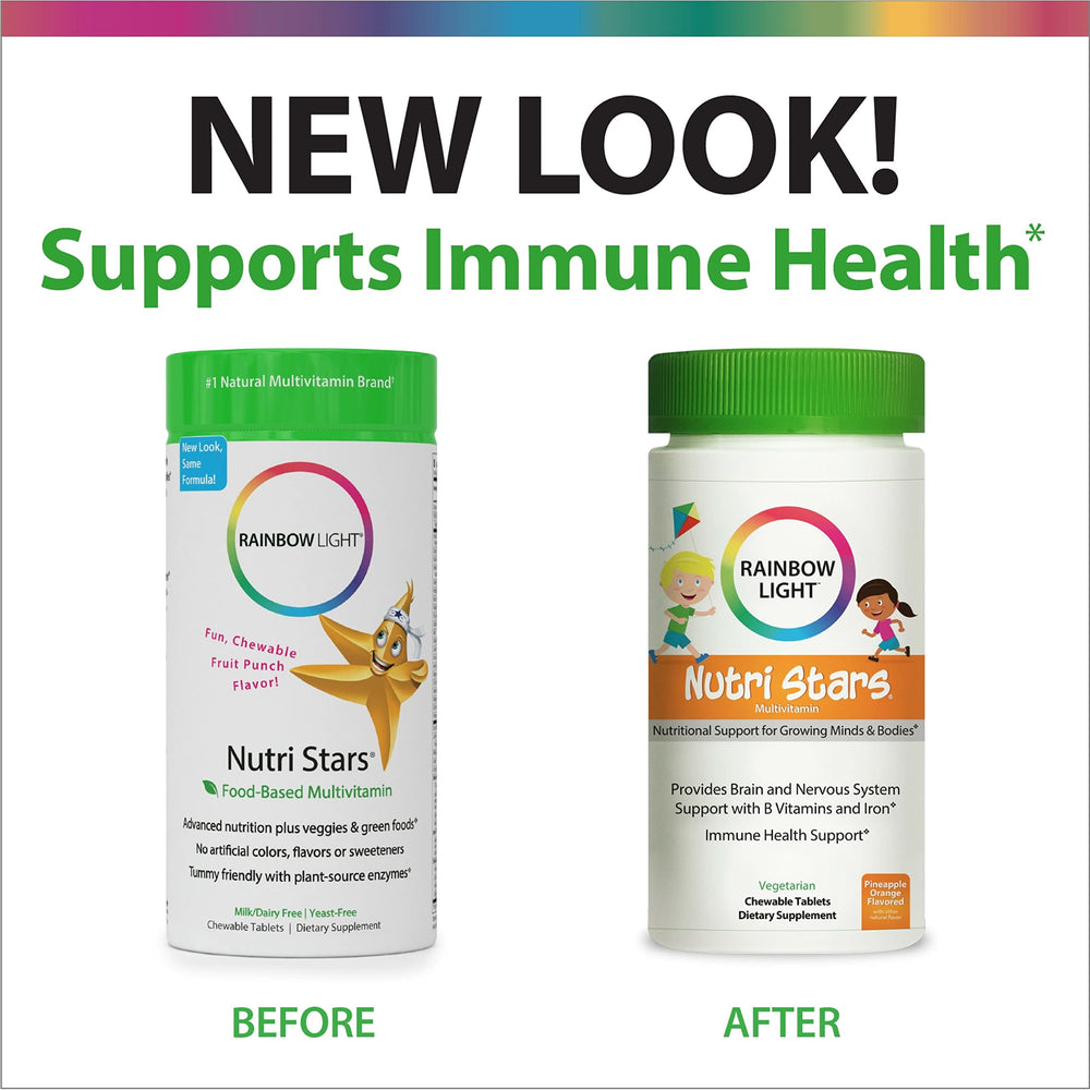 Multivitamins for Kids, Vitamin B, Zinc & Iron, Prebiotics, Nutri Stars Provides Brain & Nervous System Support, Pineapple Orange, 120 Chewable Tablets