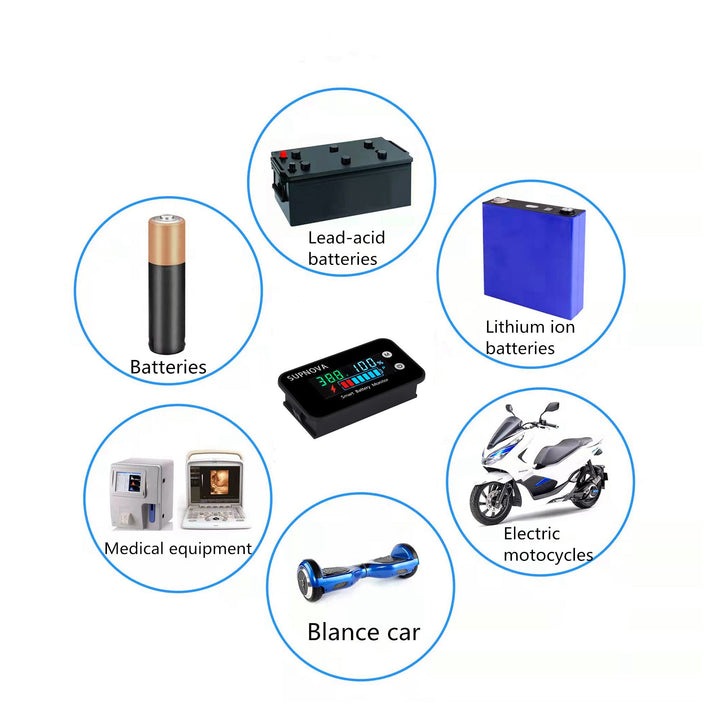Battery Monitor12v 24v 36v 48v 60v 72v, Car,Golf cart Battery Tester Digital Display Battery Capacity 7-100V Voltage Monitor Capacity Percentage Tester with Buzzer Alarm and Temperature