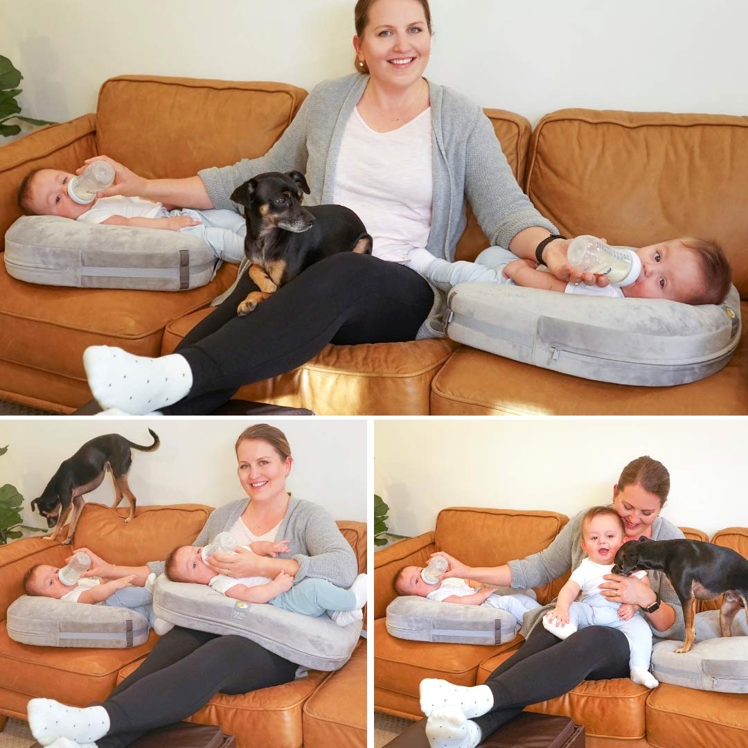 Nurse &amp; Lounge Pillow (Grey) - Breastfeeding Pillow for Twins or Two Lounge Pillows || 8 uses || XS to Plus Size Woman || Preemie 0-12+ mo Babies