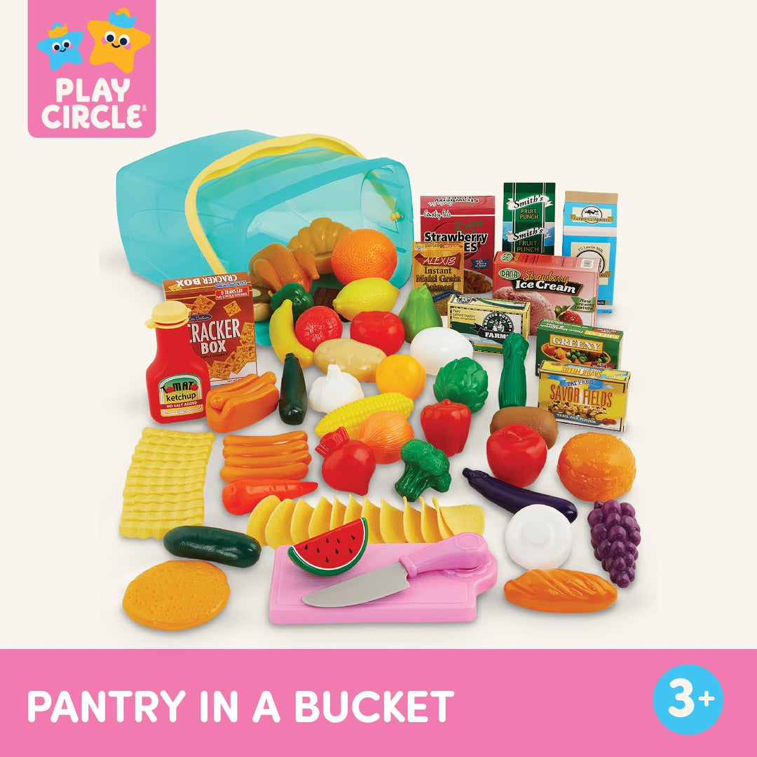 - Play Circle- Play Food – Kitchen Toys – Grocery Store- Pretend Play- Pantry In A Bucket- 3 years + (79 Pcs)