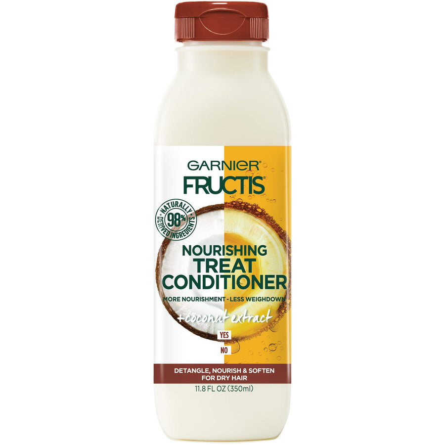 Fructis Nourishing Treat Conditioner, 98 Percent Naturally Derived Ingredients, Coconut, Nourish and Soften for Dry Hair, 11.8 fl. oz.