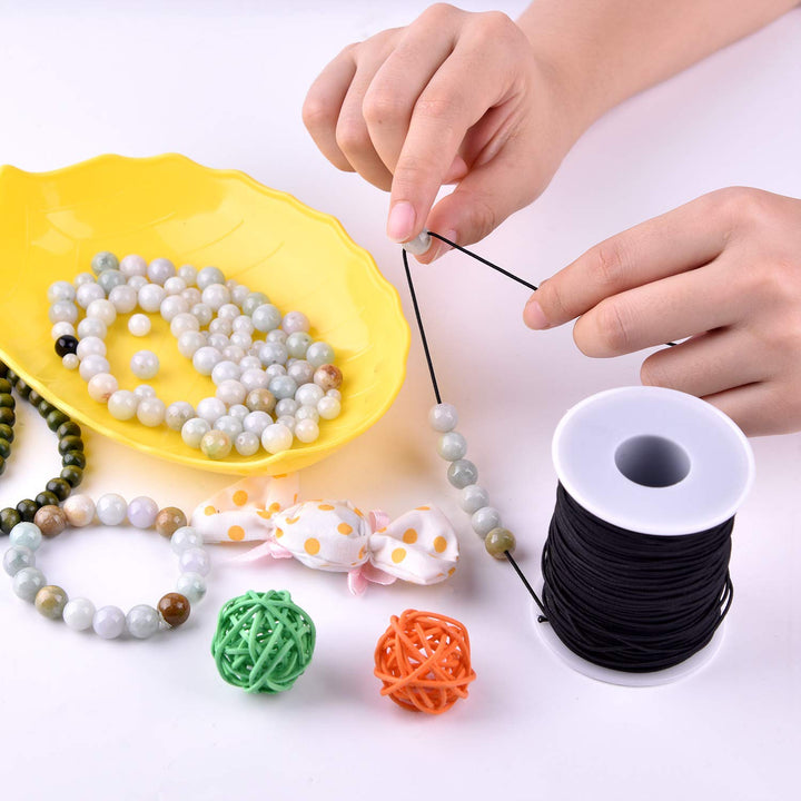 Elastic String Cord, 2 Roll 1 mm Elastic Thread Beading String Cord for Jewelry Making Bracelets Beading 109 Yards Each Roll (White and Black)