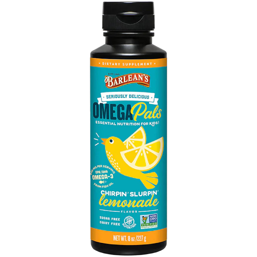 Omega Pals Chirpin' Slurpin' Omega 3 for Kids, Yummy Lemonade Flavored Children's Liquid Fish Oil Supplement with 540 mg of EPA and DHA for Brain and Eye Health, 8 oz