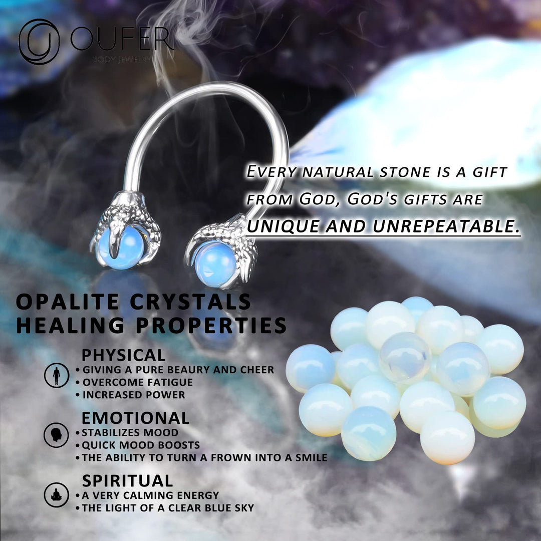 316L Surgical Steel Circular Earrings Two White Opals Surrounded by Dragon Claws Cartilage Earing Ear Body Piercing Jewelry Helix Earrings Piercing…