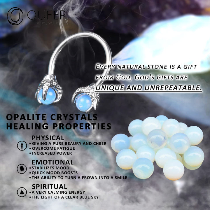 316L Surgical Steel Circular Earrings Two White Opals Surrounded by Dragon Claws Cartilage Earing Ear Body Piercing Jewelry Helix Earrings Piercing…