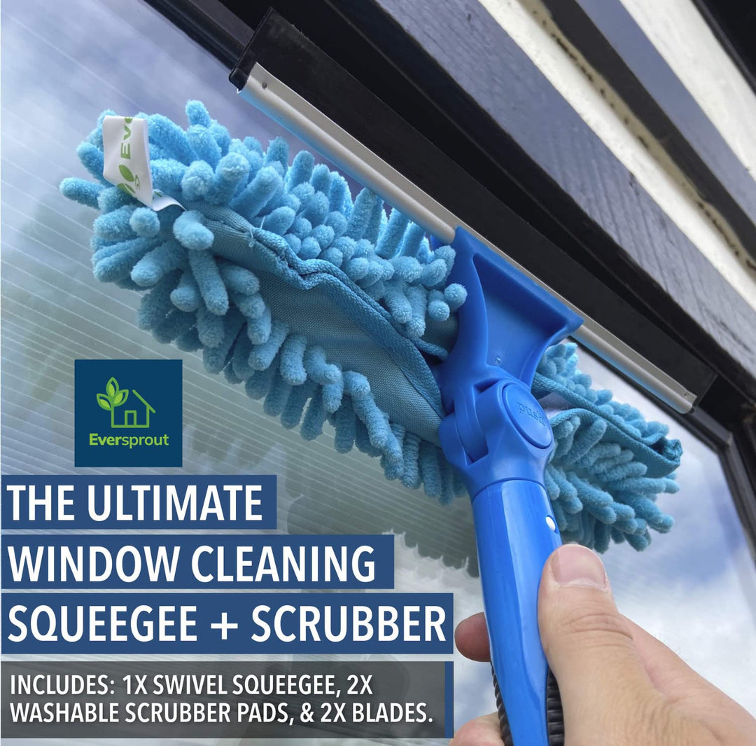 5-to-12 Foot Swivel Squeegee &amp; Microfiber Glass Window Scrubber, Window Squeegee &amp; Window Cleaning Kit, Light-Weight Window Washing Kit with Extension Pole, Squeegee for Window Cleaning