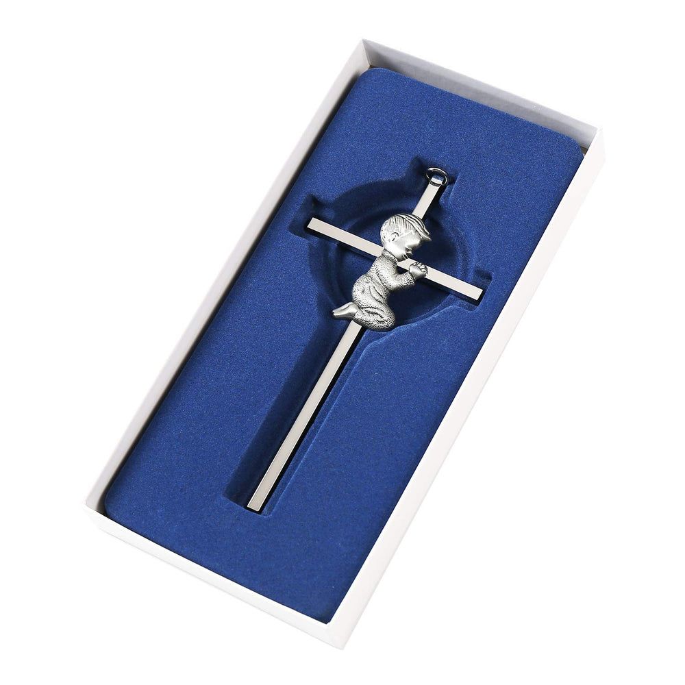 Silver Boy Wall Cross, Baptism & First Holy Communion Plaque, Baby Shower, Christening Decor