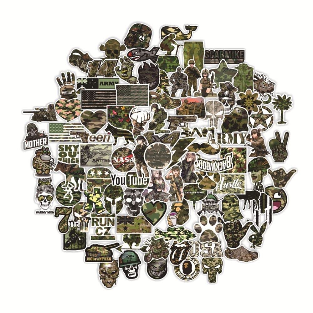100 PCS Camouflage Stickers,Army Stickers,Cool Trendy Aesthetic Military Stickers,Vinyl Waterproof CSGO Stickers for Laptop,Water Bottles,Luggage,Computer,Cellphone,Skateboard,Guitar,Flag