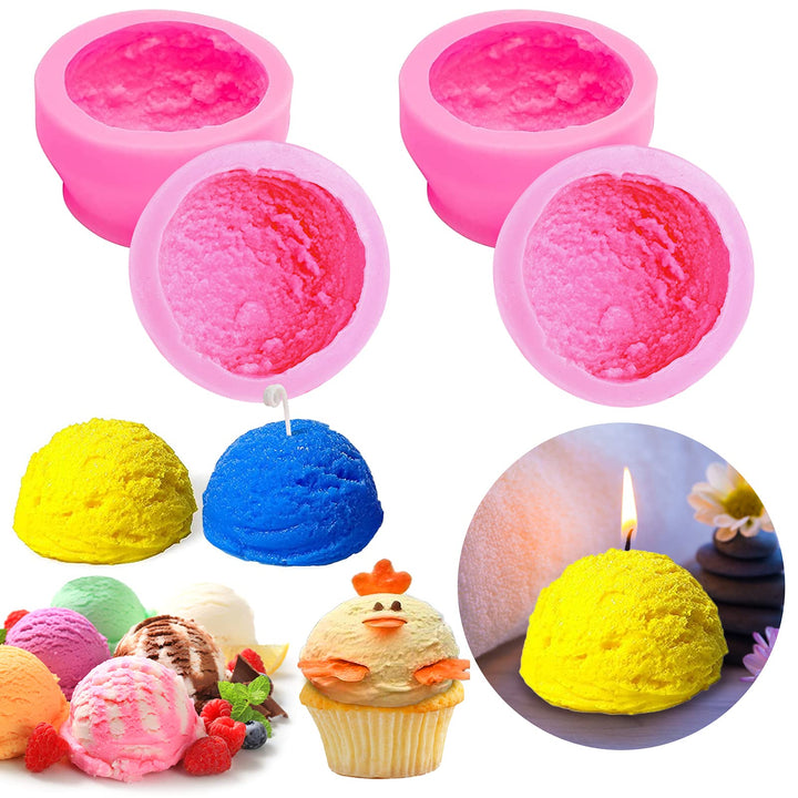 4 Pcs Silicone 3D Ice Cream Ball Shape Molds/Candle Molds Silicone/Large Round Soap Mold for Aromatherapy Candle Making, Handmade Soap, Wax Melt