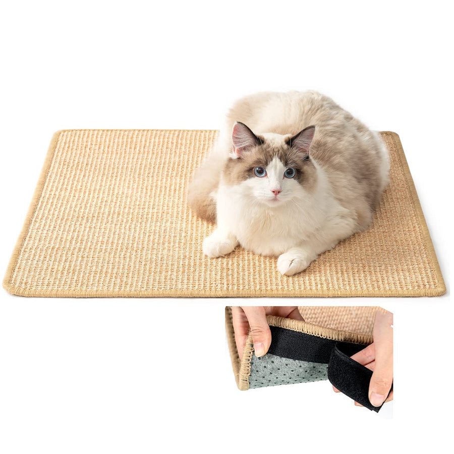 Cat Scratch Pad, 23.6 X 15.7In Cat Scratching Pad with Adhesive Hook Tape, Sisal Scratching Pads for Indoor Cats, Stick on Floor Couch as Cat Scratch Furniture Protector, Cat Wall Scratcher