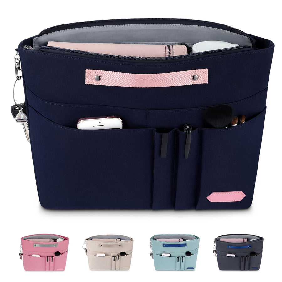 Purse Organizer Insert for Handbags,Tote Bag Organizer Insert Zipper Bag for Women, Handbag Organizer Inside Liner with 15 Pockets, Blue