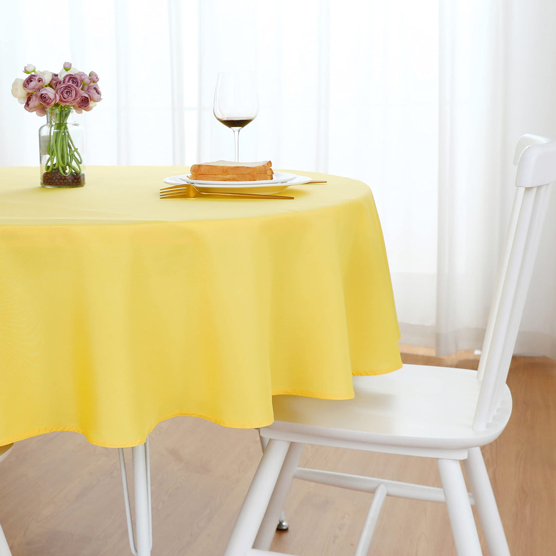 FOLINS&amp;HOME Yellow Round Tablecloth 70 Inch Waterproof Heavy Duty Wrinkle Free Polyester Fabric Table Cloth, Spillproof Washable Table Cover for Parties, Camping, Picnic, Banquet, Indoor &amp; Outdoor Use