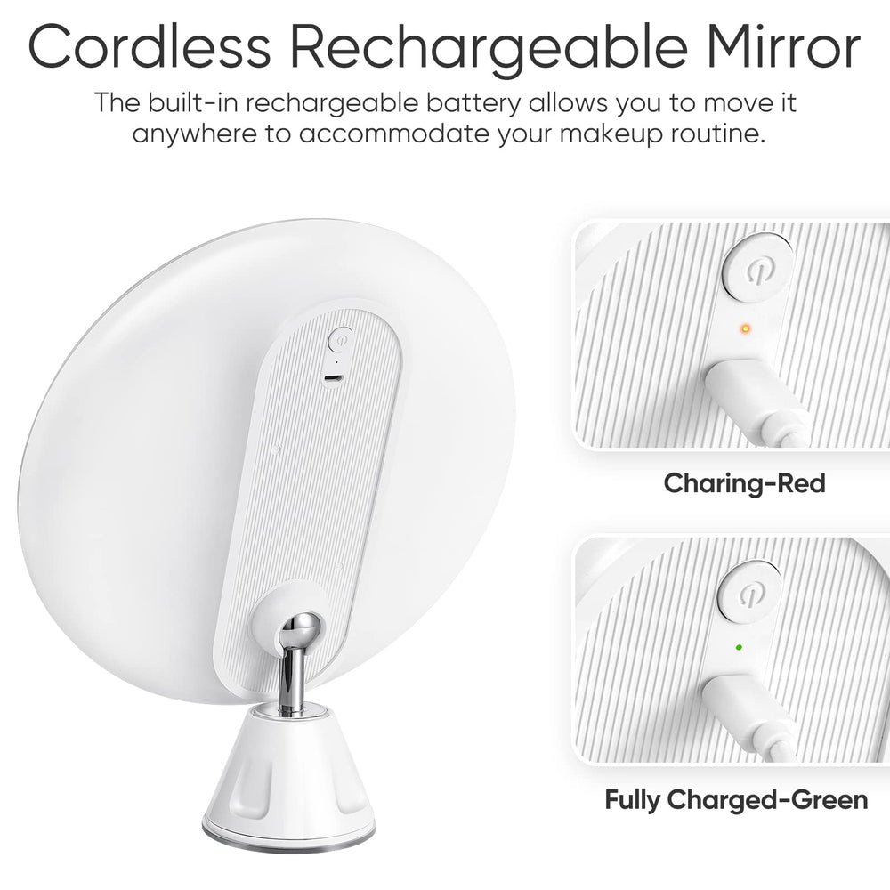 Upgraded 9 Rechargeable 10x Magnifying Makeup Mirror with Lights, Dimmable Lighted Vanity Mirror with Magnification and A Large Suction Cup, Touch Button, 360 Degree Rotation