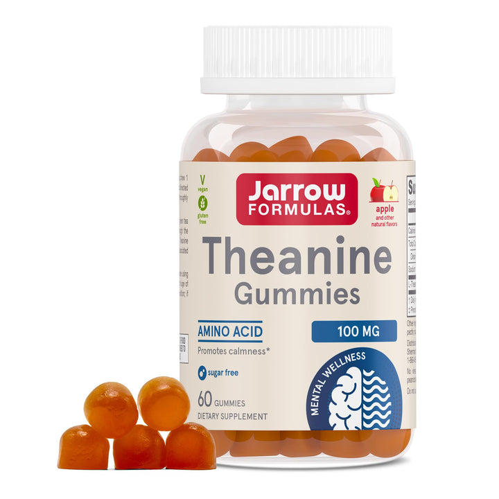 Theanine 100 mg Gummies, Dietary Supplement That Promotes Calmness, 60 Apple-Flavored Gummies, 60 Day Supply