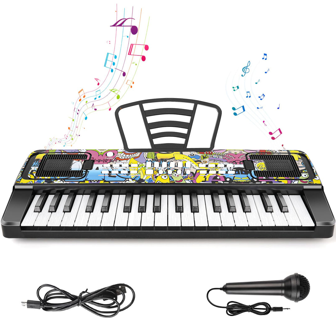 M SANMERSEN Piano Keyboard for Kids, Piano for Kids Music Keyboards 37 Keys Electronic Pianos with Music Book Bracket Musical Toys for Toddlers Kids Beginners 3-8 Years Old Girls Boys