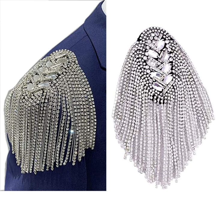 2pcs Rhinestone Tassel Shoulder Epaulet Spike Chain Sho