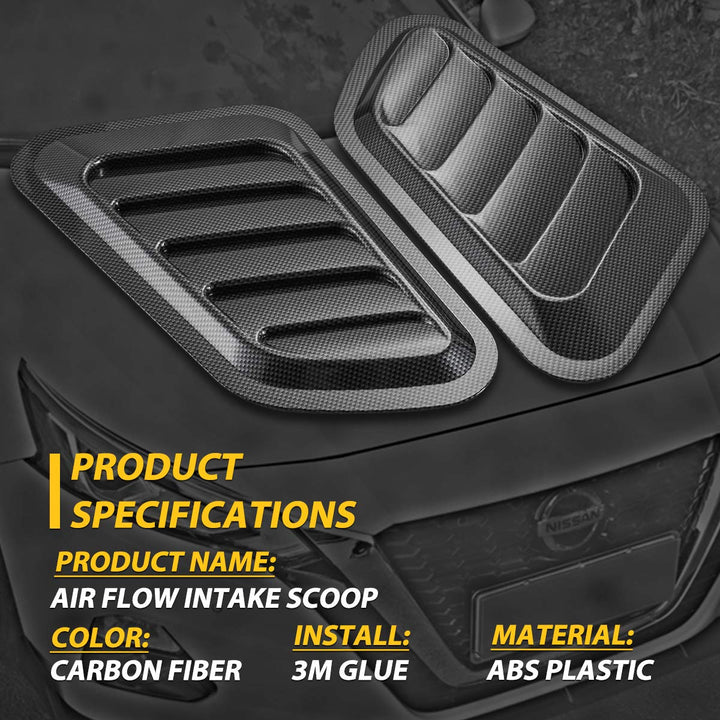 1 Pair Universal Car ABS Decorative Air Flow Intake Scoop Turbo Bonnet Vent Cover Hood (Carbon Fiber)