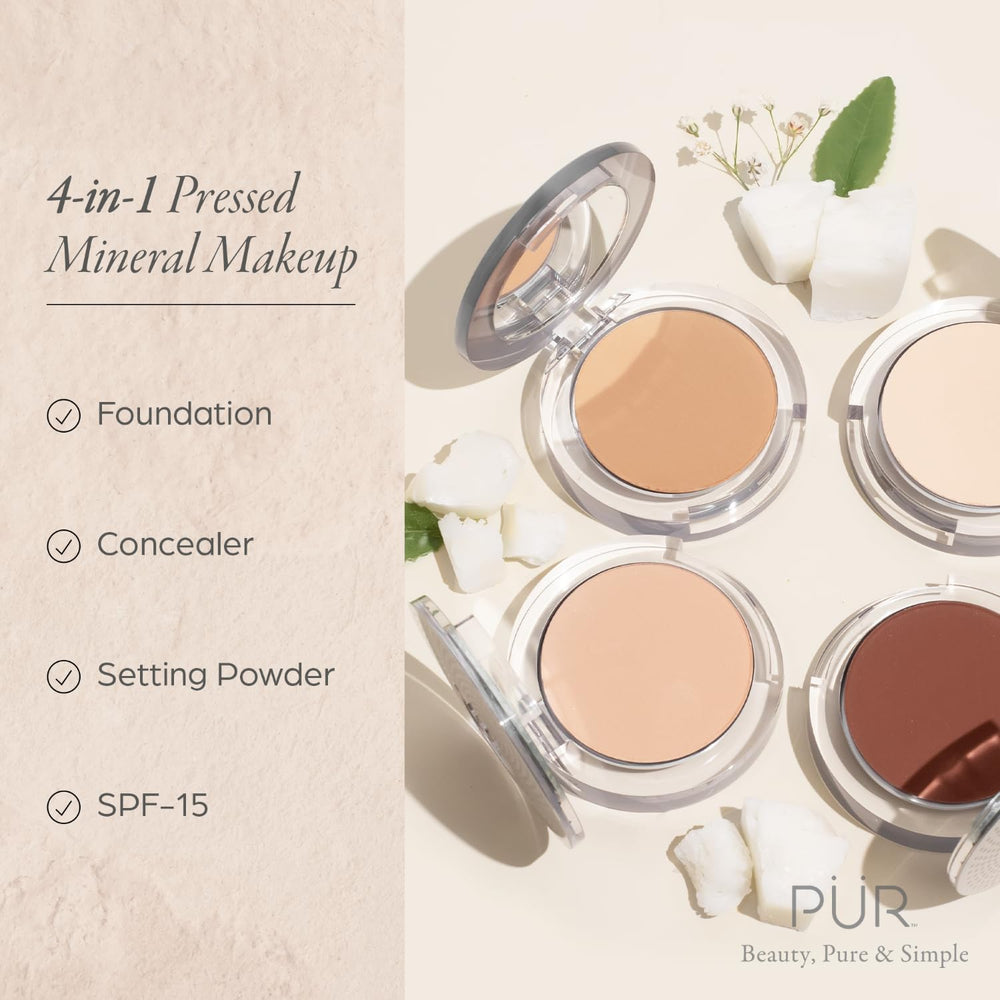 PUR Beauty 4-in-1 Pressed Mineral Makeup Powder Foundation with SPF 15 - Concealer & Finishing Compact Pressed Powder for Face - Buildable Medium to Full Coverage Foundation Powder (Light Tan)
