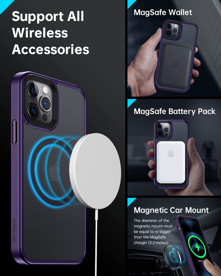 Magic Magnetic Designed for iPhone 14 ProMax Case 6.7inch, [Military Grade Protection &amp; Compatible with MagSafe], Translucent Matte Back &amp; Soft Edge Case for iPhone 14 Pro Max, Purple