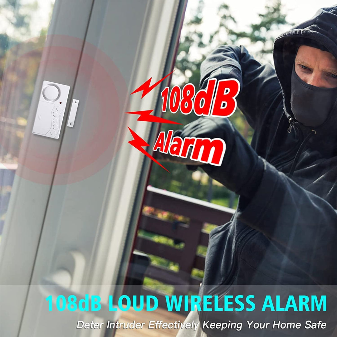 Wsdcam Door and Window Security Alarm Wireless Time Delay Alarm Magnetic Triggered Door Open Chime for DIY Home Security, Loud 108 dB