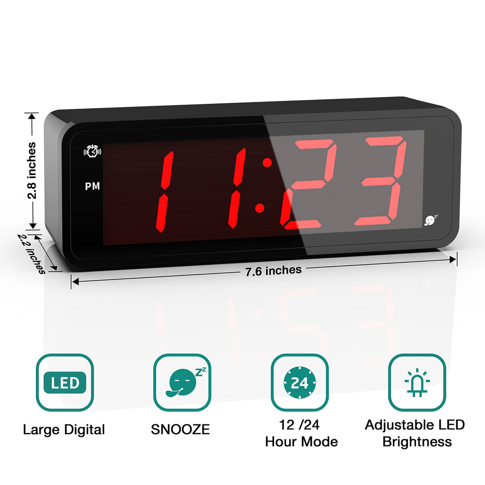 Alarm Clock, Large Display 1.8 LED Numbers, Adjustable Led Brightness, Battery Operated, 12/24Hr, Snooze, Clearly Visible Day and Night, Loud Alarm Clock for Heavy Sleepers Adults