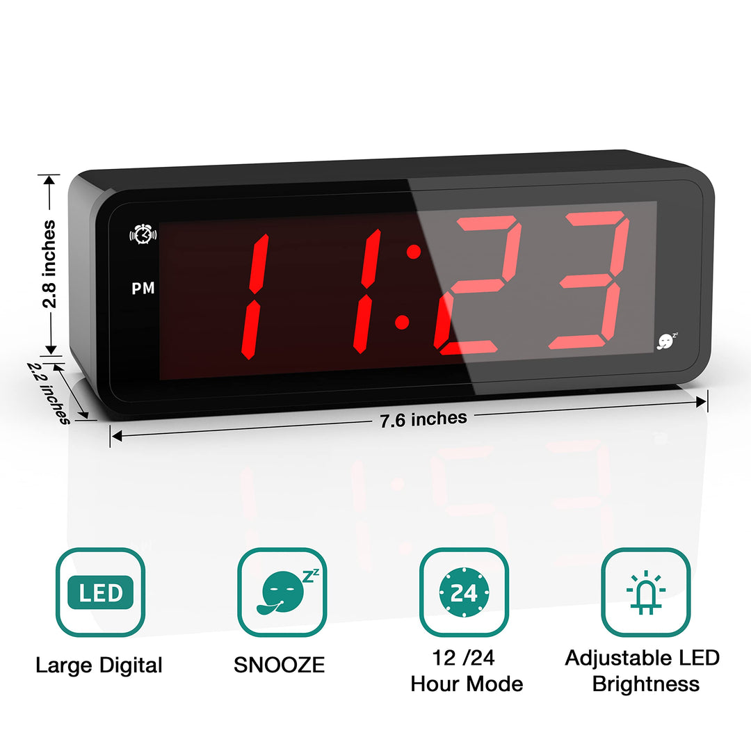 Alarm Clock, Large Display 1.8 LED Numbers, Adjustable Led Brightness, Battery Operated, 12/24Hr, Snooze, Clearly Visible Day and Night, Loud Alarm Clock for Heavy Sleepers Adults