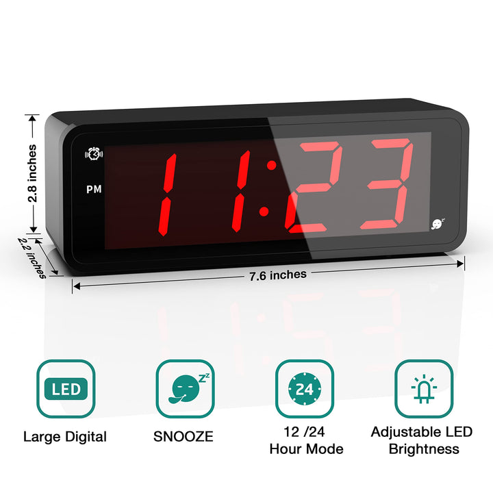Alarm Clock, Large Display 1.8 LED Numbers, Adjustable Led Brightness, Battery Operated, 12/24Hr, Snooze, Clearly Visible Day and Night, Loud Alarm Clock for Heavy Sleepers Adults