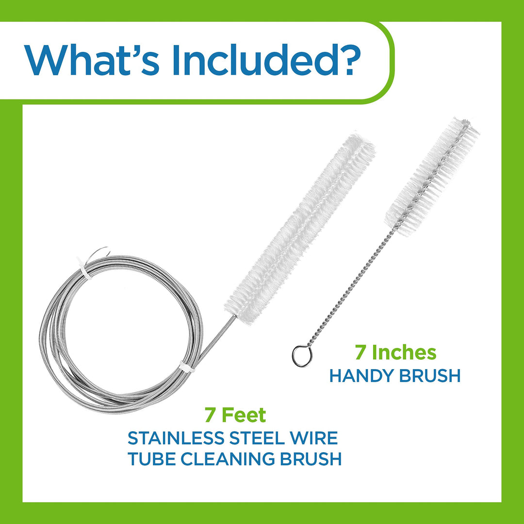 CPAP Tube Cleaning Brush - Flexible Stainless Wire Tube Cleaning Brush (7 Feet) Plus Handy Brush (7 Inches) Fits Standard 22-mm Diameter Tubing - CPAP Cleaning Supplies - CPAP Hose Cleaner