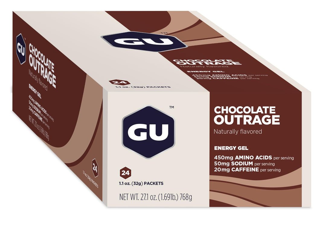 GU Energy Original Sports Nutrition Energy Gel, Vegan, Gluten-Free, Kosher, and Dairy-Free On-the-Go Energy for Any Workout, 24-Count, Chocolate Outrage