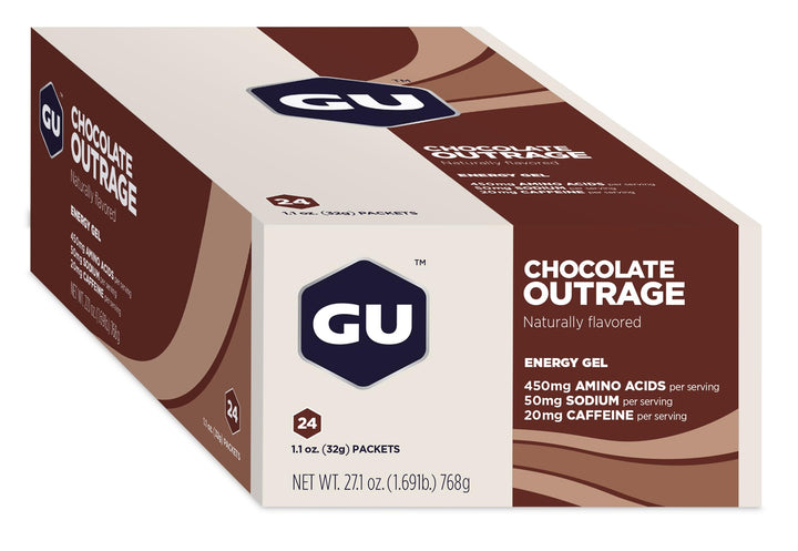 GU Energy Original Sports Nutrition Energy Gel, Vegan, Gluten-Free, Kosher, and Dairy-Free On-the-Go Energy for Any Workout, 24-Count, Chocolate Outrage