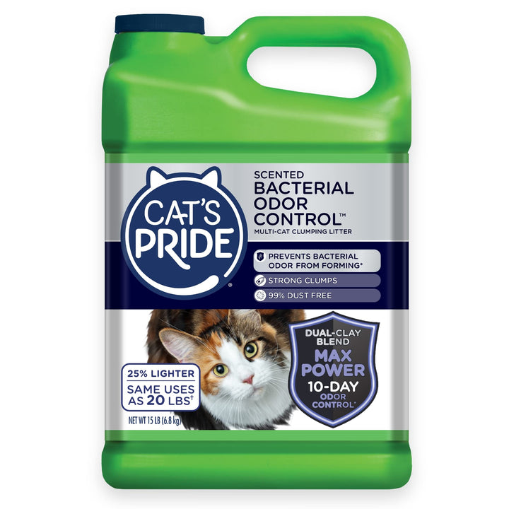 Cat&#39;s Pride Max Power: Bacterial Odor Control - Up to 10 Days of Powerful Odor Control - Strong Clumping - 99% Dust Free - Multi-Cat Litter, Fresh Scented, 15 Pounds