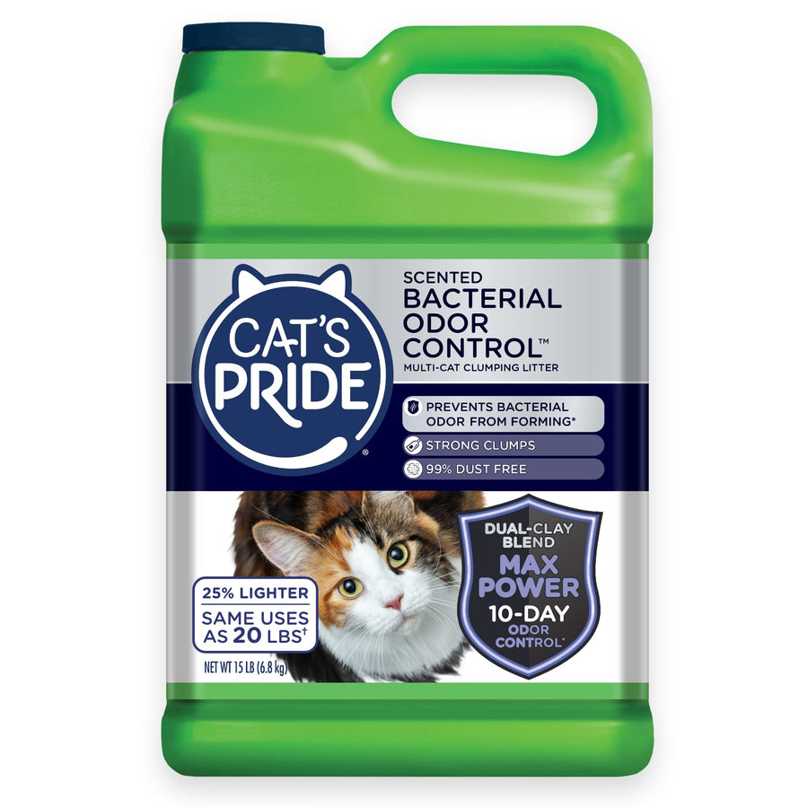 Max Power: Bacterial Odor Control - Up to 10 Days of Powerful Odor Control - Strong Clumping - 99% Dust Free - Multi-Cat Litter, Fresh Scented, 15 Pounds