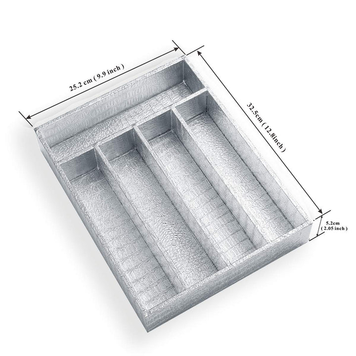 Berglander Silverware Organizer, Silver Leather Wood Dr