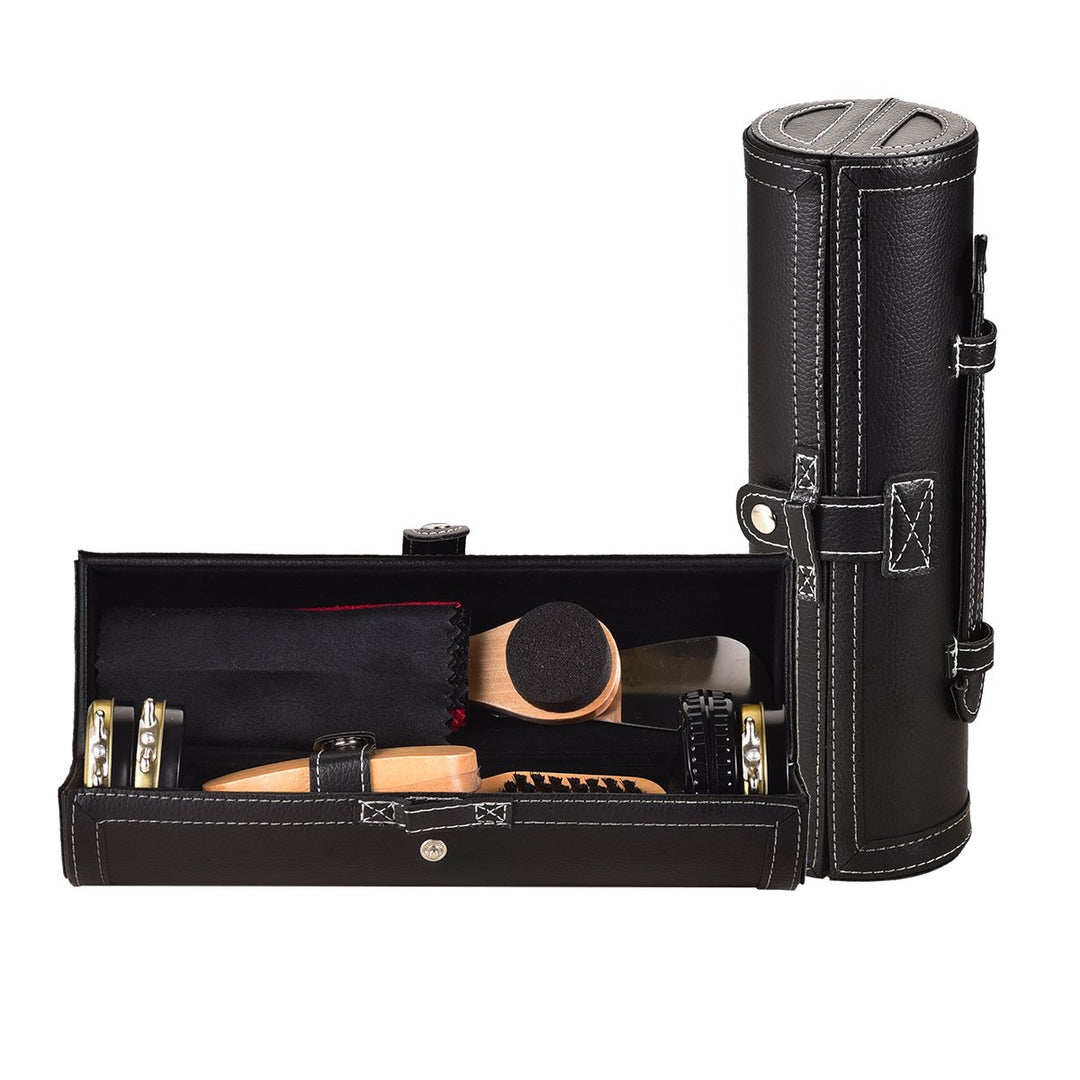 Shoe Care Kit Travel Shoes Shine Brush Polish Kit with PU Leather Sleek Elegant Case 10-Piece
