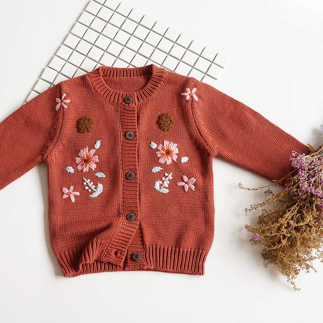 Baby Cardigan Hand Knitted Cardigan with Hand Embroidery Sweater Long Sleeve Baby Girl Coat for Winter and Autumn 3-4 Years