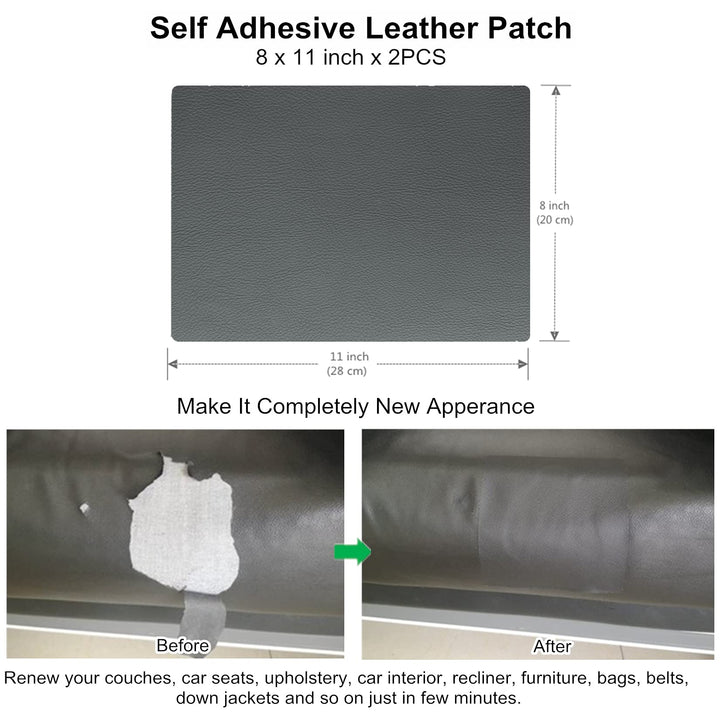 Leather Repair Patch 8x11 inch 2 Pcs, Durable Self Adhesive Vinyl and Leather Repair Kit for Couch, Car Seats, Boat Seat, Furniture, Upholstery, Auto Interior, Sofa, Chair - Dark Grey #1