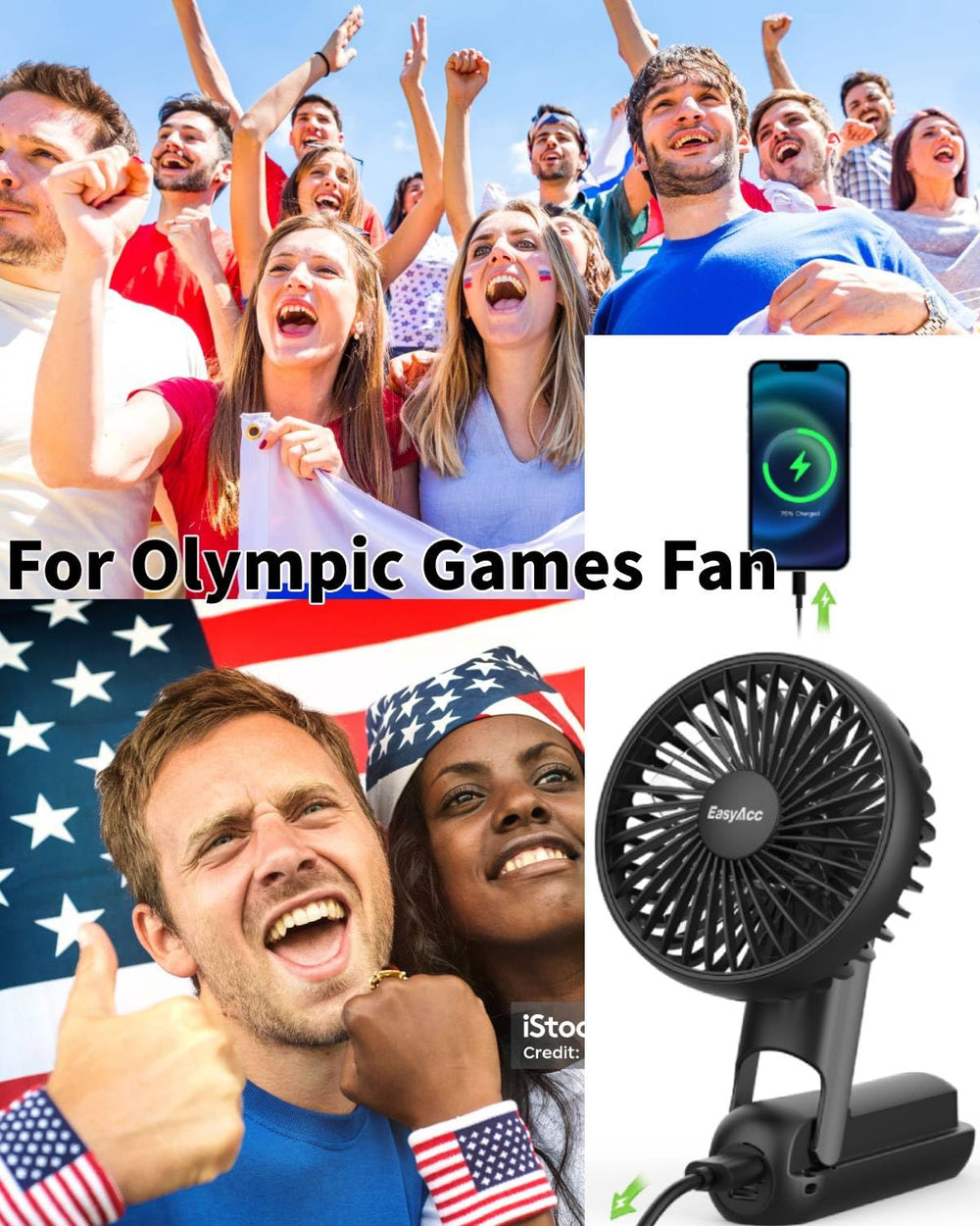 Portable Handheld Fan, Portable Fan for Travel [Ultra Quiet Powerful] 5 Speed Backup Power Digital Display Lanyard Foldable Fan Rechargeable 2600 Battery Hot Flashes Gift Outdoor Black White