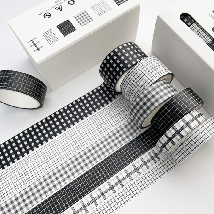 6 Roll Washi Tape Set VSCO Decorative Tape for DIY Crafts, Journals, Planners, Scrapbooking, Wrapping (Black)