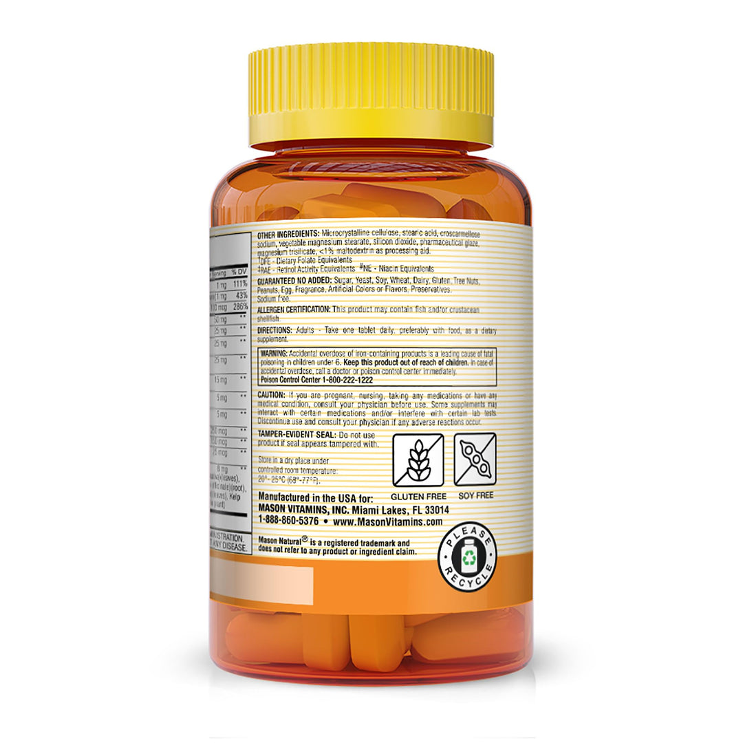 MASON NATURAL Super Multiple 34 Vitamins and Minerals - Complete Nutritional Support, All in One Multivitamin, Supports Overall Health, 100 Tablets
