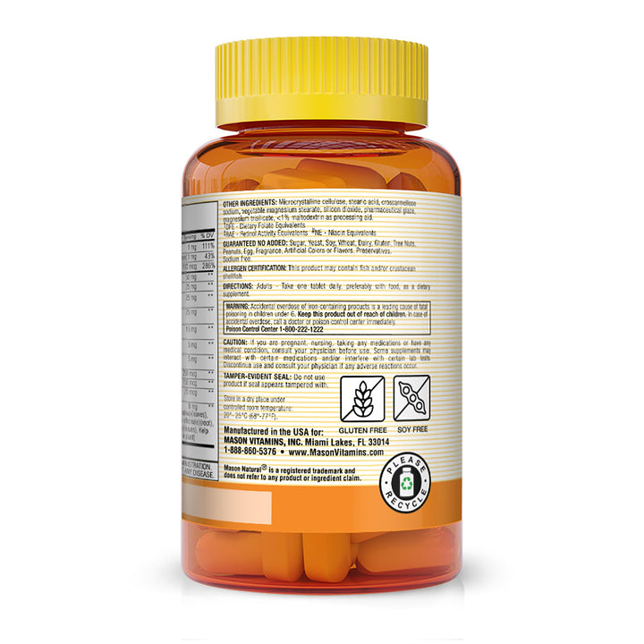 MASON NATURAL Super Multiple 34 Vitamins and Minerals - Complete Nutritional Support, All in One Multivitamin, Supports Overall Health, 100 Tablets