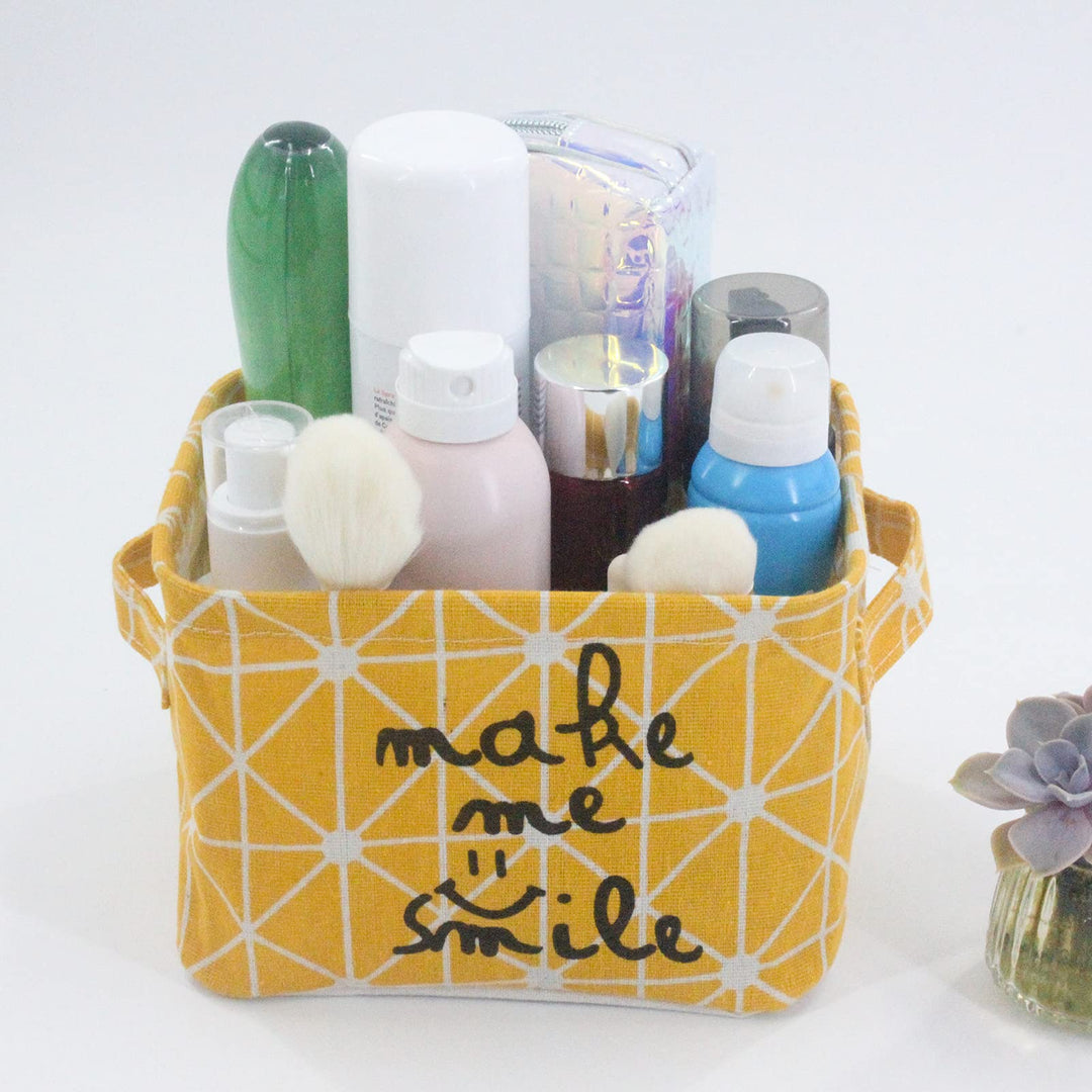 Mziart Small Foldable Canvas Storage Basket Cotton Fabr